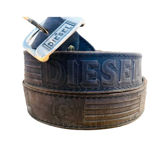 DIESEL Only The Brave Embossed All Over Brown Real German Leather 125/4 Vintage - Picture 1 of 16